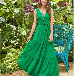 Lilly Pulitzer Maurine Maxi Emerald Isle Green Ruffle Dress Size 4